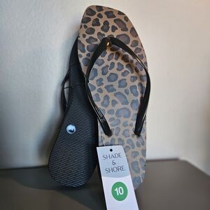 Shade & Shore Animal Print Sandals - Black and Tan